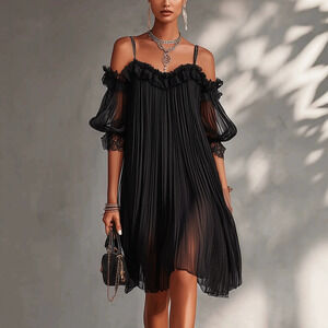 Zara Sheer Lace Trim Spaghetti Strap Backless Solid Color Summer Dress